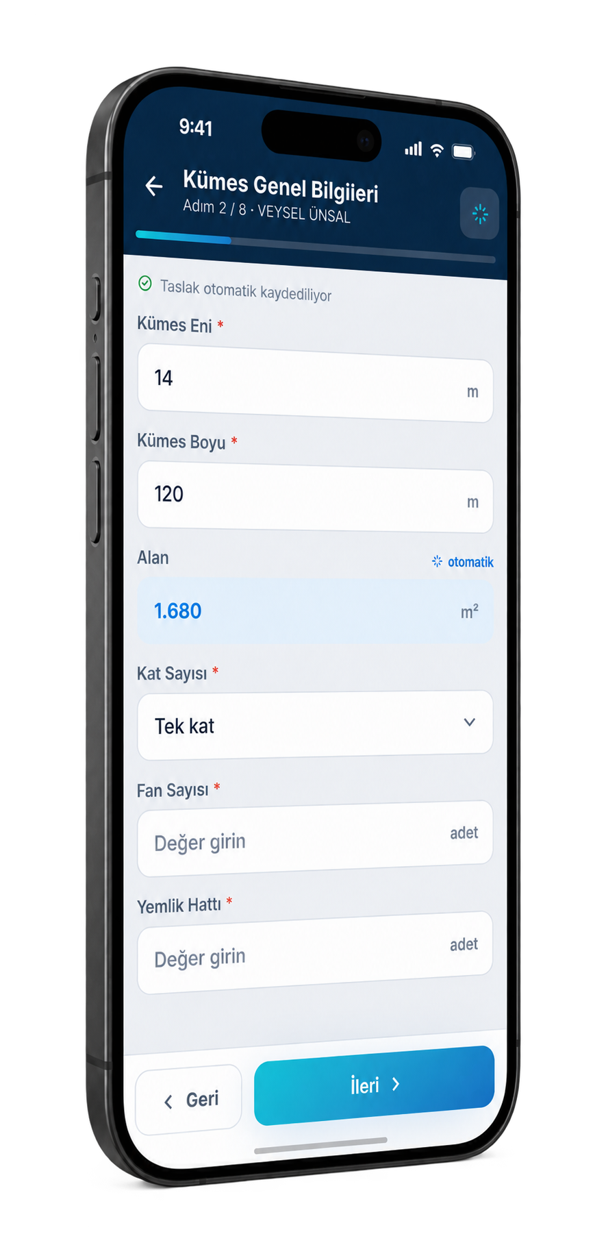 Novintek mobil uygulamasında kümes genel bilgileri kontrol formu